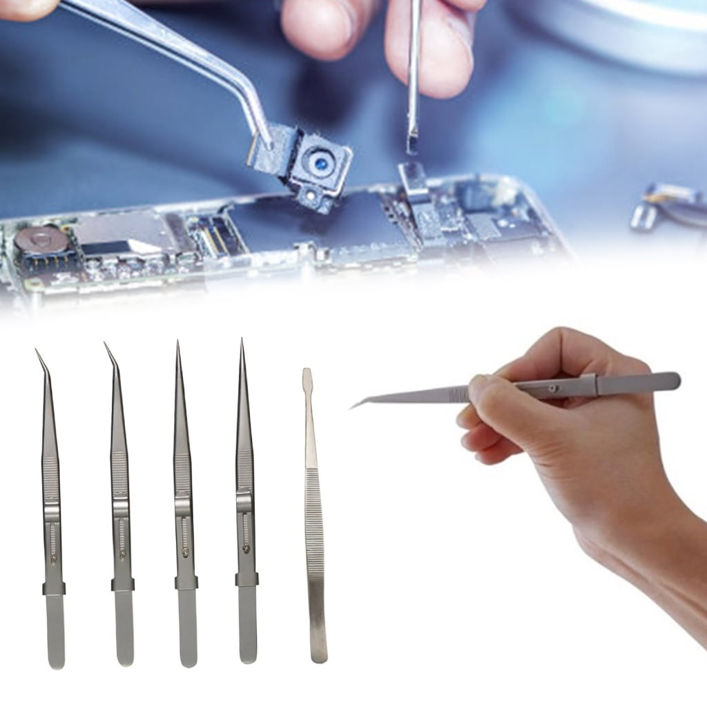 Geemin 5pcs AntiStatic Tweezers Precisions Tweezers Essential Tool for DIY Enthusiasts Fine Tip Not Magnetic Tweezers Tool