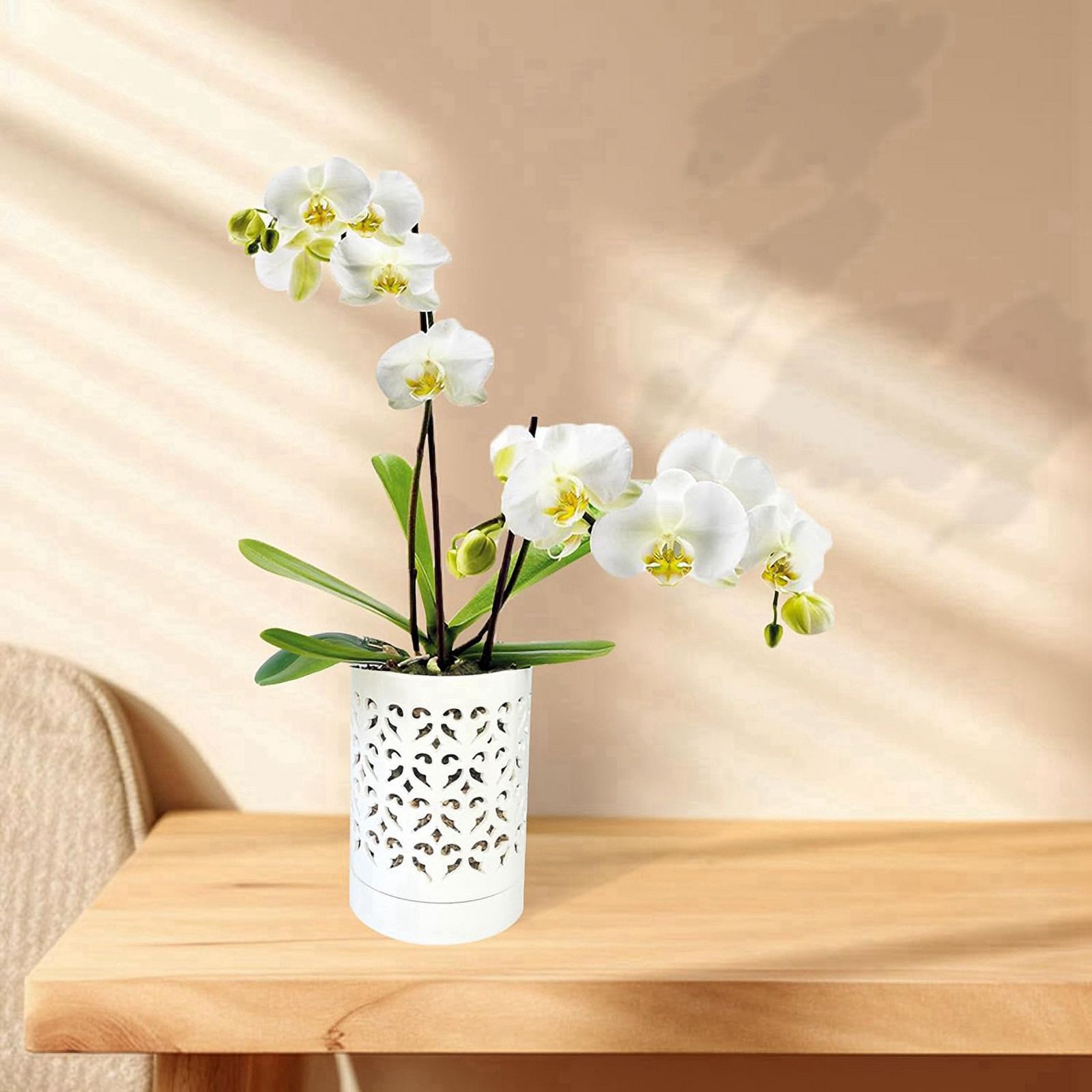 2X Orchid Pots with Holes,4 Inch Ceramic Orchid Pot for Repotting, Flower Planter Pot Indoor Outdoor, Breathable White