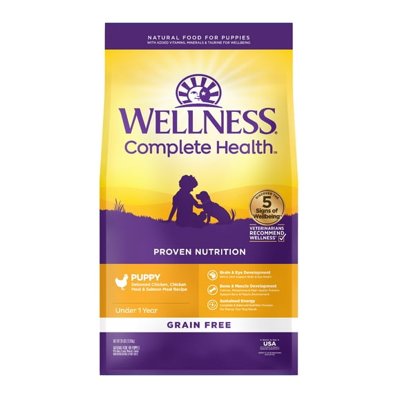 Wellness Complete Health Natural Grain Free Puppy Dry Dog Food, Chicken & Salmon, 24-Pound Bag