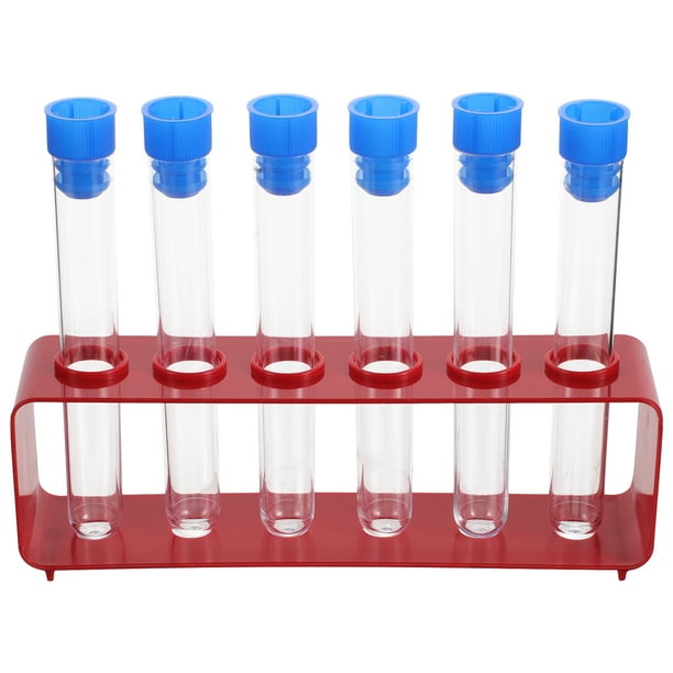 Juego de tubos de ensayo de colores con soporte de almacenamiento. Tubos de ensayo de plástico con tapas. Material de laboratorio para pequeños científicos.
