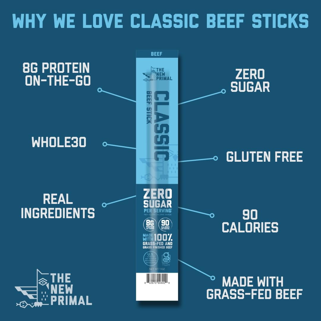 Pack of 20, The New Primal Classic Beef Stick, 1 oz