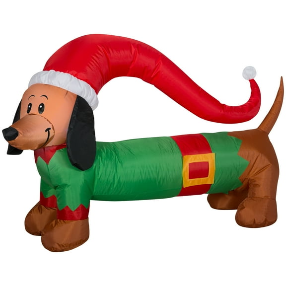4' Gemmy Airblown Inflatable Christmas Wiener Dog Wearing Sweater & Santa Hat Yard Decoration
