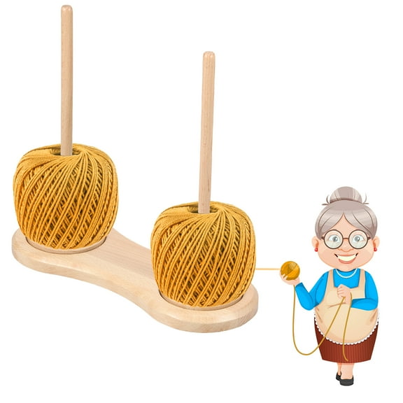Ikoopy Double Wooden Yarn Holder Rotatable Wooden Yarn Skein Spinner Revolving Yarn Ball Stand Stable Yarn Holder Dispenser Crochet Accessory for Knitting Embroidery Yarn