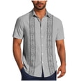 thumbnail image 3 of ZVAVZ Mens Cuban Collar Shirts Summer Guayabera Button Down Shirt Short Sleeve Oversized Vacation Tops Summer Lightweight Resort Wear Gray S, 3 of 7