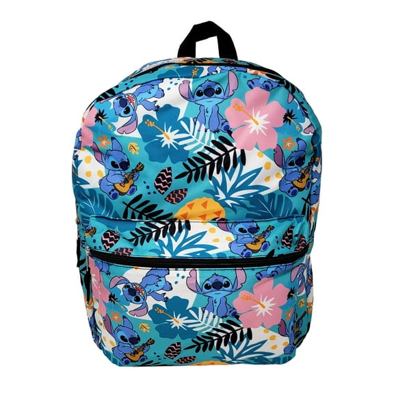 Lilo & Stitch 16" Backpack All-Over Print Flowers Pineapples w/ Front Pocket