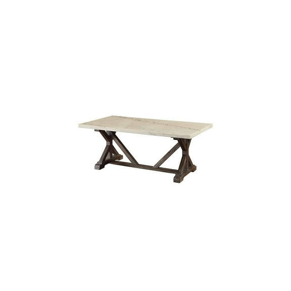 Modern Coffee Table with Wooden Base & White Top - 50 Inch Living Room Table