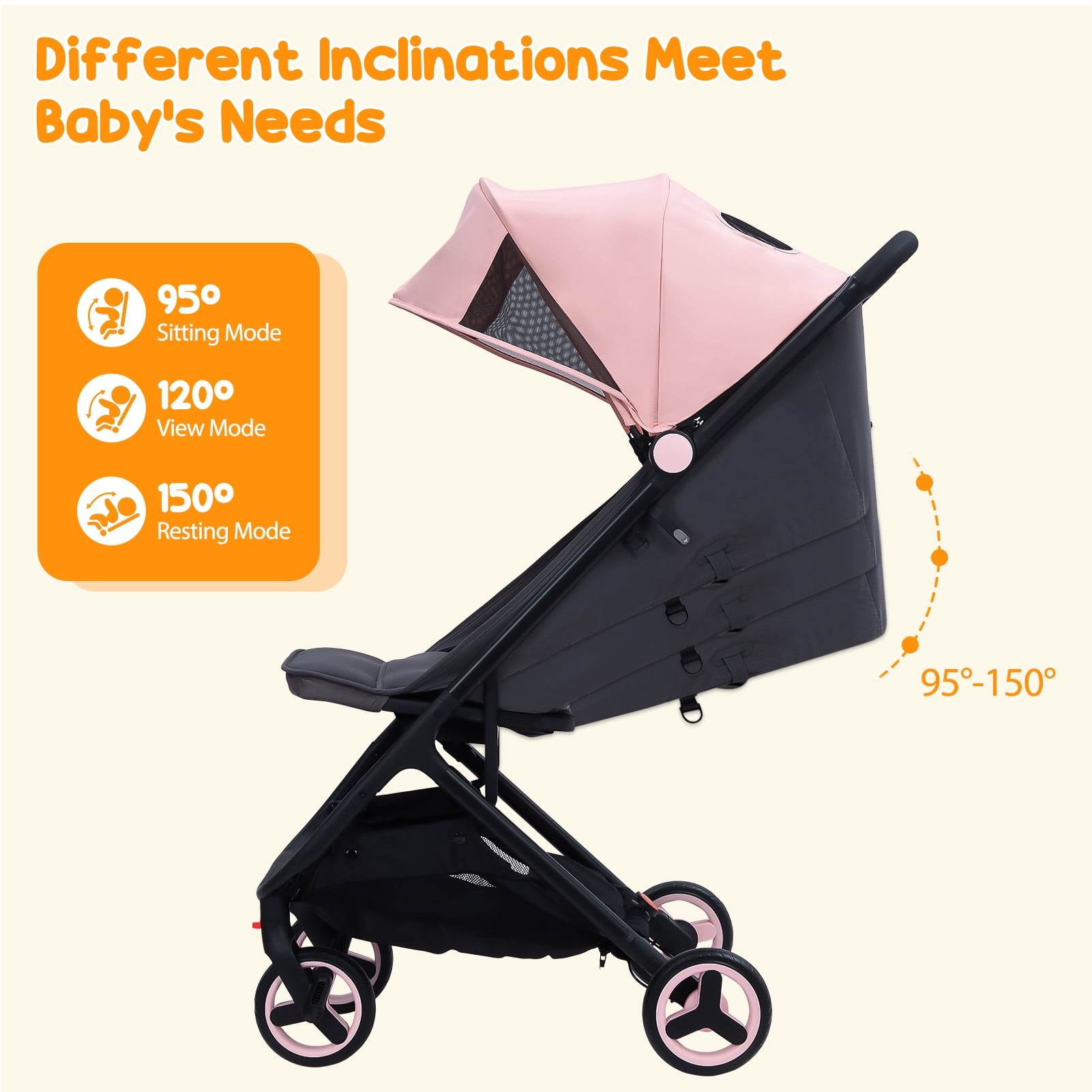 Kojooin Lightweight Baby Stroller, Compact Umbrella Stroller with Adjustable Sunshade/Footrest/Backrest, Folds with One Hand, Suitable for Newborns, and Can Be Taken On Board