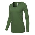 thumbnail image 2 of A2Y Women's Basic Solid Soft Cotton Long Sleeve V-neck Top T-shirt Army Green 3XL, 2 of 3