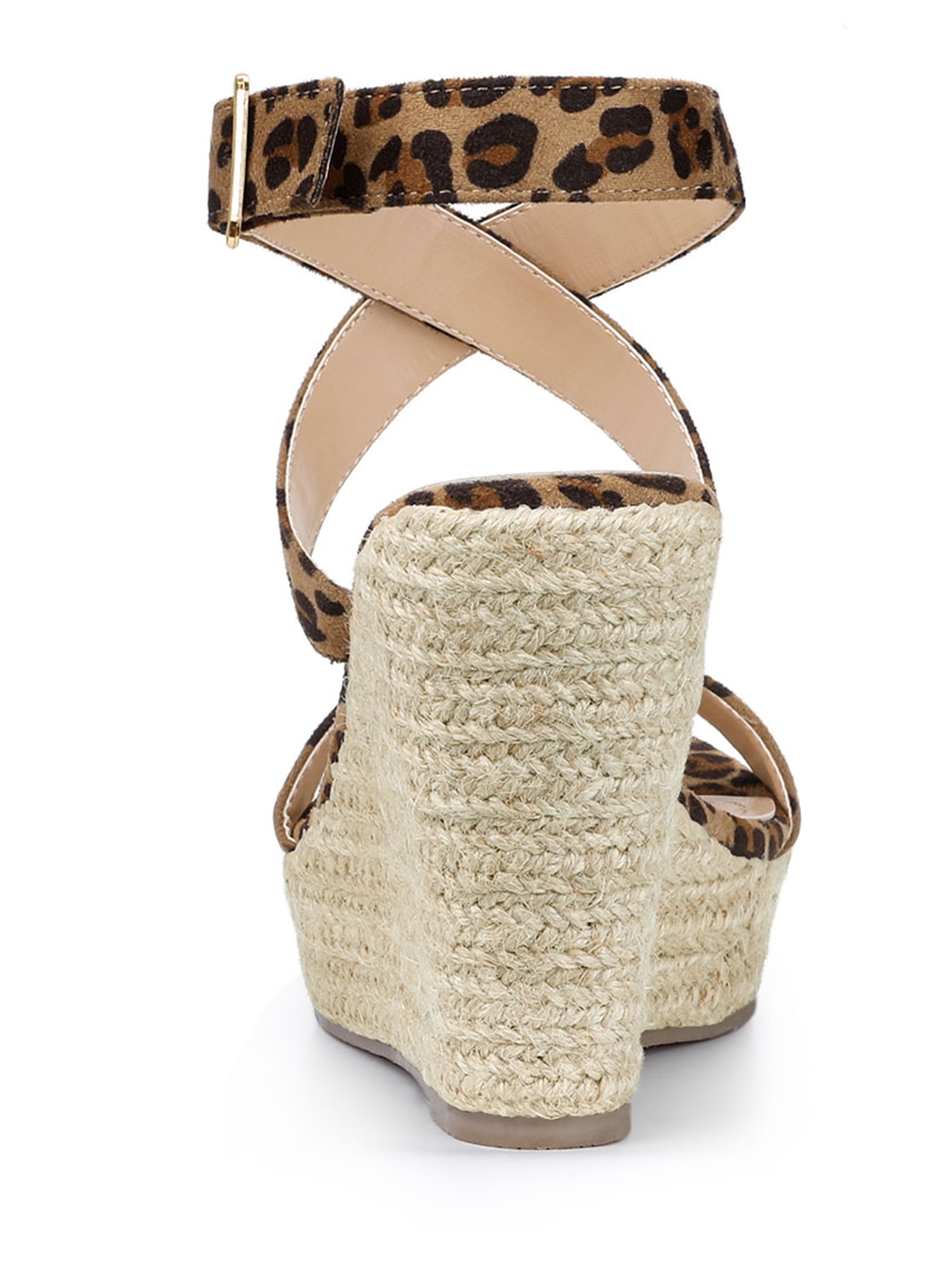 DARING DIVA Women's Slingback Crisscross Wedges Heel Espadrille Sandals Leopard 6