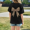 thumbnail image 2 of Tisuna Loose Fit Summer Tees For Girls Child Leopard Bow Print Short Sleeve Crew Neck Tops Comfortable Soft Toddler Kids Pullover Shirts Black Size 12-24 Months, 2 of 4