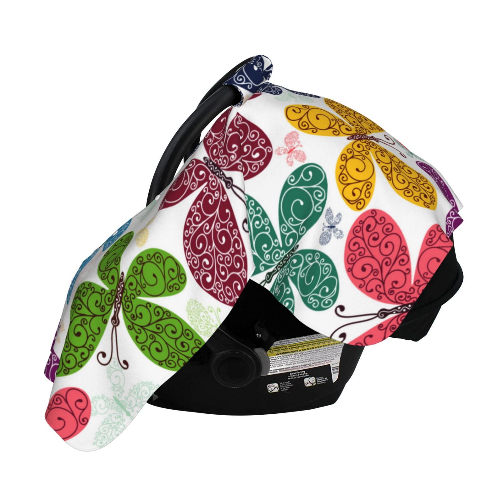 Naloa Colorful Butterflies Baby Car Seat Cover, Breathable Baby Carrier Cover, Multiuse Baby Carrier Cover & Nursing Breastfeeding Cover
