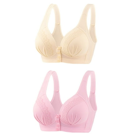 Bigersell Balconette Bras for Women Sale Padded Bras for Women Convertible Bra Style R3602 V-Neck Back-Smoothing Bras Front Button Bra Closure Women s Plus Size Comfy Bras Pink M