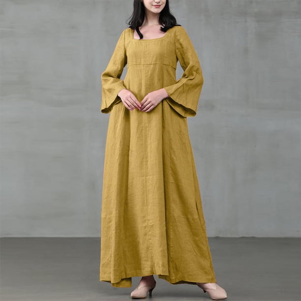 Vestido Medieval de lino y algodón para mujer, traje largo de estilo victoriano, caftán, ideal para carnaval y Halloween, Verano