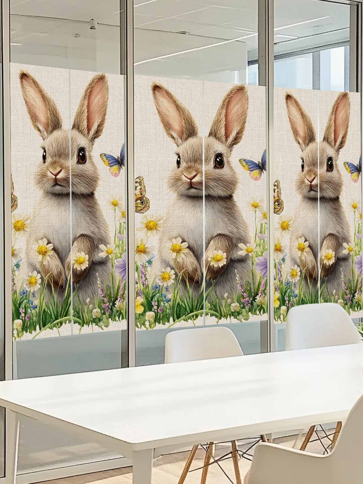 Bunny Window Privacy Film, Easter Rabbit Frosted Glass Window Clings Static Cling UV Heat Blocking Reusable Door Sticker for Bathroom 29.5 x 118 Inch