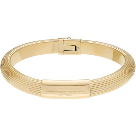 Michael Kors Women's Gold-Tone Stainless Steel Logo Ridged Hinged Bangle Fashion Bracelet