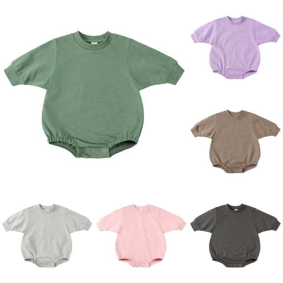 GobdXE Solid Plain Crew Neck Mid-Sleeve Loose Baby Bodysuit Minimalist Bubble Onesie Size:9-12 Months