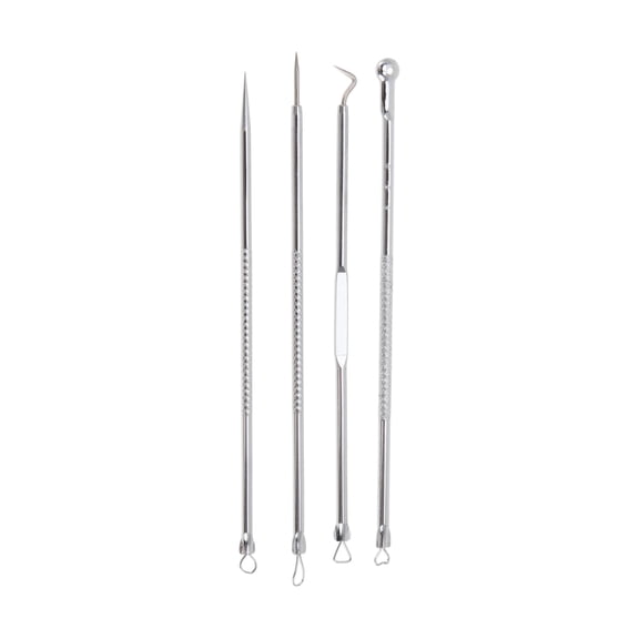 Unique Bargains Convenient Heart Pimple Extractor Kit 1 Set Silver Tone