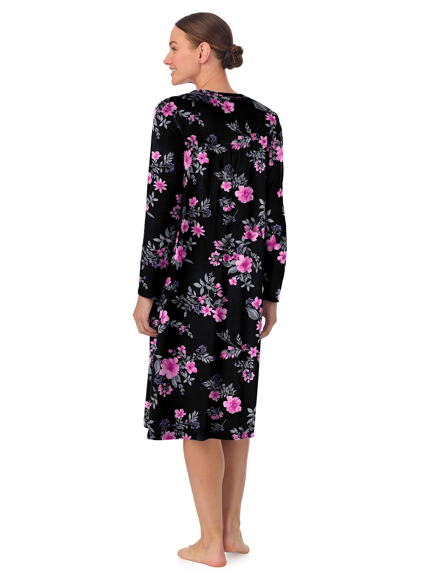Aria Women’s Long Sleeve Strech Velour 44" Sleepwear Gown with Braided Trim, Sizes XS-5X