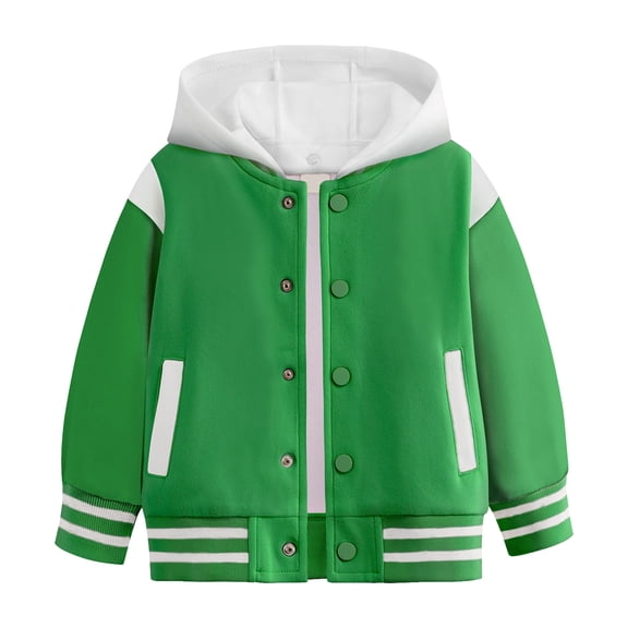 Qopobobo Boys Winter Jacket Boys Baseball Varsity Jacket Toddler Kids Boys Casual Jacket Coat Long Sleeve Outerwear Baseball Coat Windbreaker Jacket Size for 5-6 Years,Green
