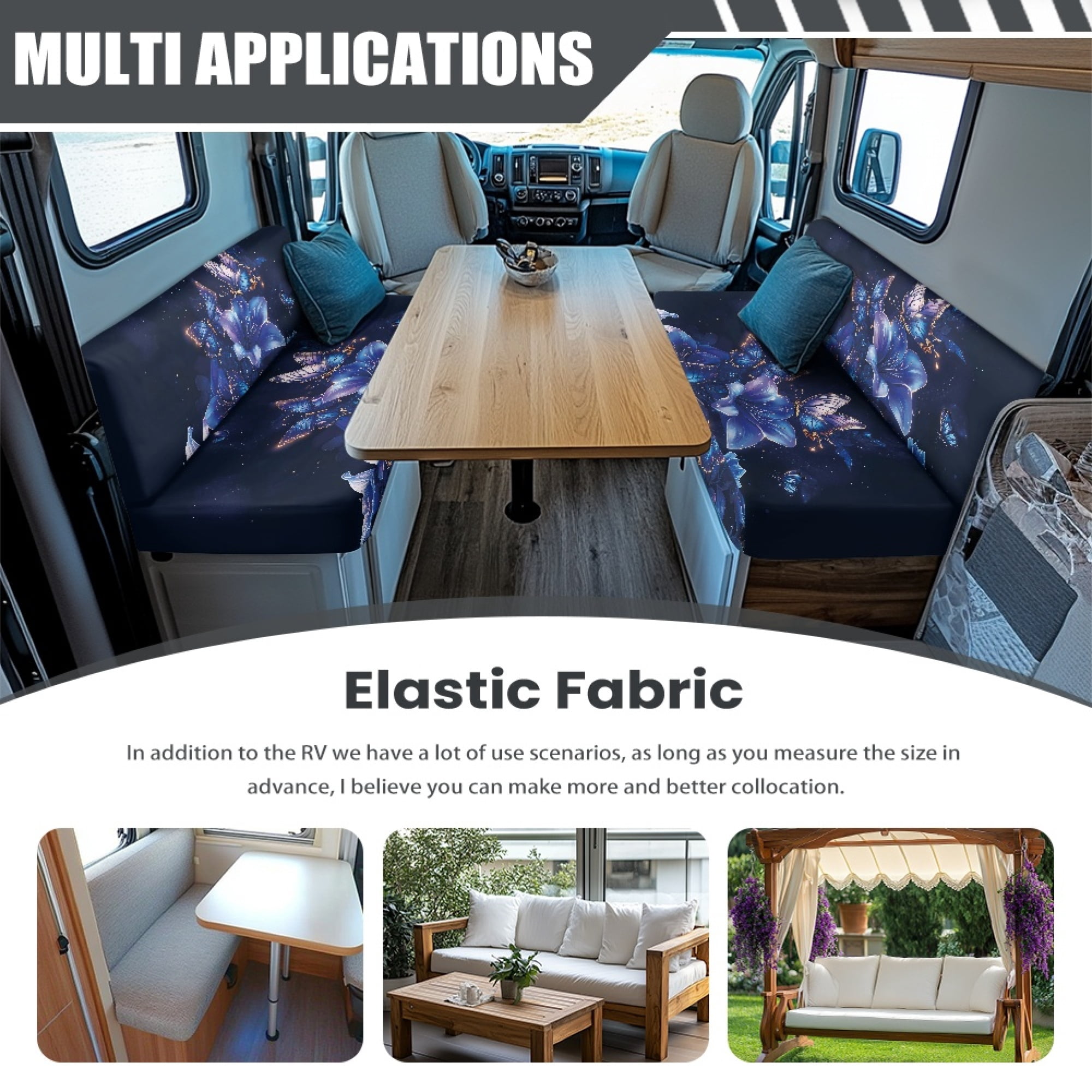 FOR U DESIGNS Butterfly Lily Pattern 2 Pieces RV Dinette Cushion Covers,Washable Camper Cushion Slipcovers Replacement Sofa Cushions Slipcovers for Travel Trailer Couch