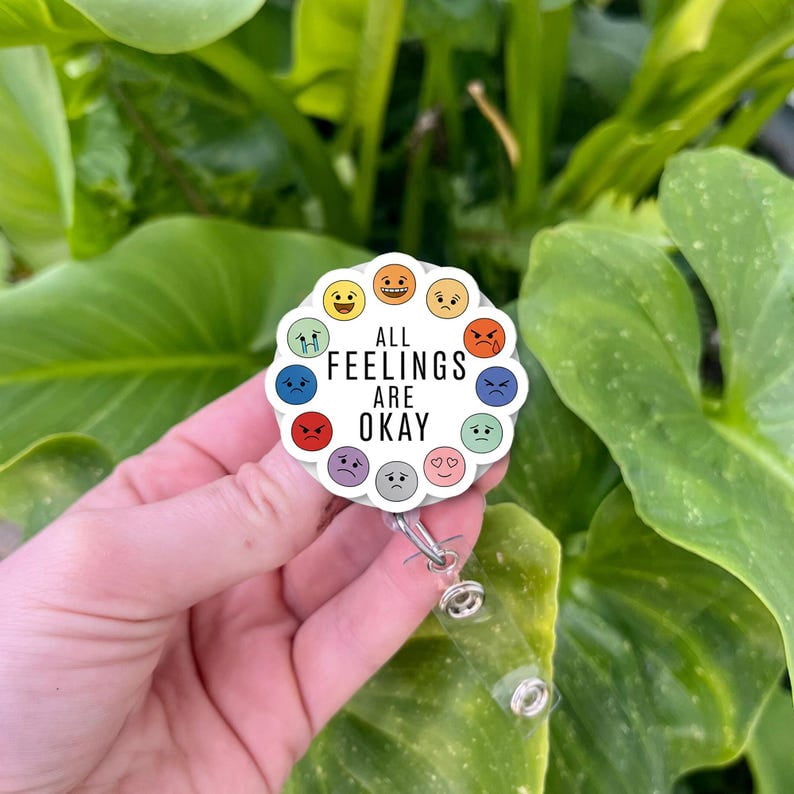 TiniDecor All Feelings Are Okay Nurse Badge Reel, Colorful Retractable ID Holder, Mental Health Gift for RN, Teacher