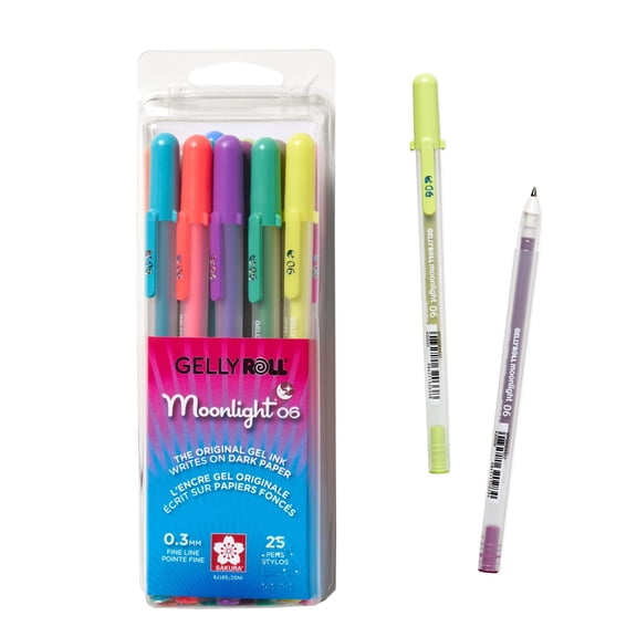 SAKURA Gelly Roll Moonlight 06 Gel Pens - Fine Point Ink Pen for Journaling, Art, or Drawing - For Art Gifts, Holiday Gifts & DIY Projects - Assorted Colored Ink - Fine Line - 25 Pack