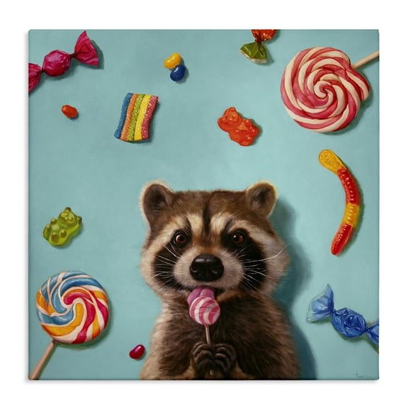 Stupell Industries Raccoon & Sweets Candies Food & Beverage Painting Wrapped Canvas Art Print Wall Art, 17 x 17