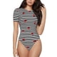thumbnail image 1 of Balery Ladybugs on Black and White Striped Body de cuello redondo de manga corta para mujer Tops de manga corta Tops básicos-Large, 1 of 7
