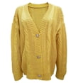 thumbnail image 4 of Lovskoo Cropped Cardigan Sweaters for Women Open Front Fall Trendy V- Neck Long Sleeve Button Down Casual Blouse Knit Tops Yellow, 4 of 5