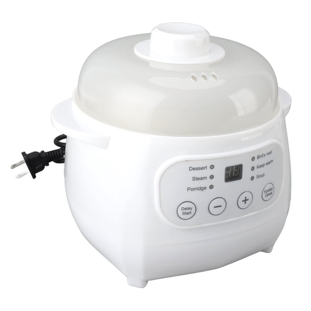 Mini Olla De Guisado De Cerámica, Tapa Transparente, Calefacción Uniforme, 200W, Enchufe Estadounidense, 110V, 1L De Capacidad, Olla De Guisado Eléctrico Para El Hogar