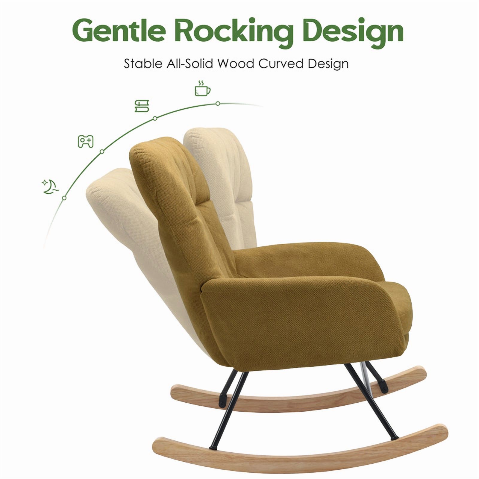 Someet Nursery Rocking Chair, Upholstered Rocking Accent Chair with High Backrest, Comfortable Rocker with Padded Seat for Living Rooms, Bedrooms, Offices, Yellow