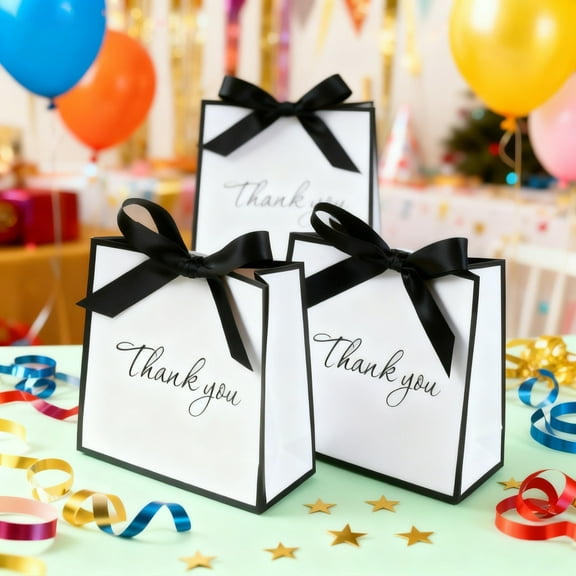 Nrmrqz Stamping Bow Hand Bags | Mini Gift Bags with Neckties | 10-Pack Party Favor Bags | 14x14x6cm Paper Gift Boxes for Snacks & Small Gifts