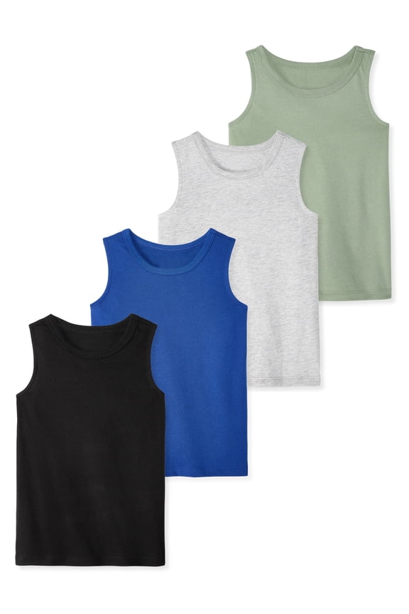 Newborn, Baby & Toddler Boy Cotton Solid Tank Tops, 4-Pack, Sizes 0-6T