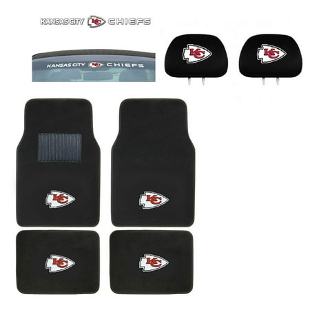 - Kansas City Chiefs 4 Pc Carpet Floor Mats And Head Rest Cover With Windshield Decal