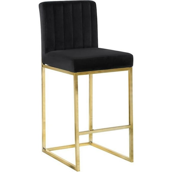 Pemberly Row Contemporary 26"H Velvet Counter Stool in Black