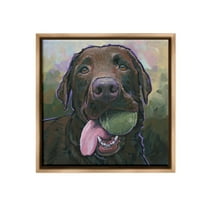Stupell Industries Dog Playing Ball Portrait Animals & Insects Painting Brown Floater Framed Canvas Art Print Wall Art, 18 x 18
