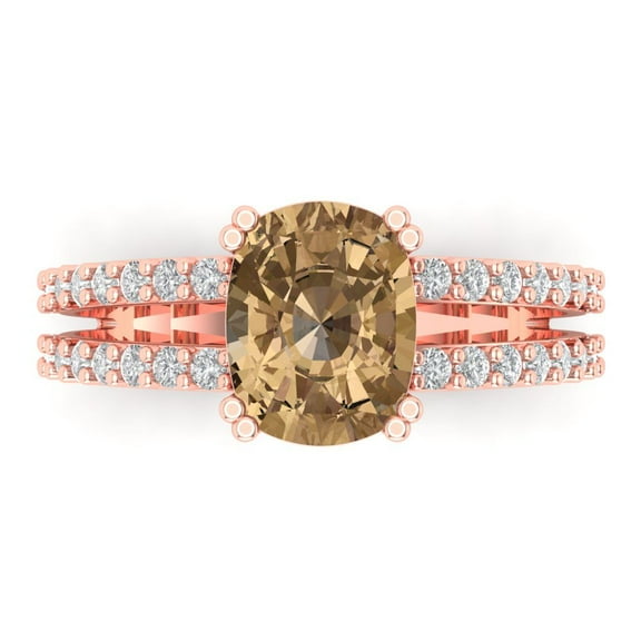 Solitaire with Accents Engagement Ring for Women - 3.48ct Simulated Champagne Diamond in 18K Rose Gold Promise Ring