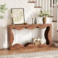 thumbnail image 5 of Farmhouse Console Table, Sofa Table with Scalloped Design & Storage Shelf | Rustic Hallway, Entryway Table for Apartment, Behind Couch Slim Furniture，Brown, 5 of 6