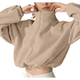 thumbnail image 2 of Women's Fleece Cropped Jacket with Drawstring Hem Oat Milk M, 2 of 8