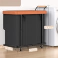 thumbnail image 6 of 60 Gal (230L) Laundry Hamper 3 Section with Lid, Leather Patchwork Laundry Sorter with Rolling Lockable Wheels and Handle, Laundry Basket Organizer for Laundry Room, Bedroom and Bathroom - Gray, 6 of 10