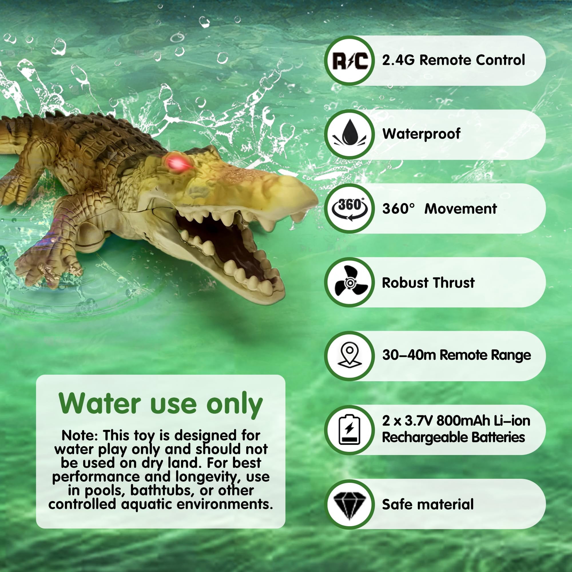 Tigozz Remote Control Crocodile Boat for Kids Boys Ages 6+, RC Alligator Water Toy with LED Light Eyes, Rechargeable Pool Boat