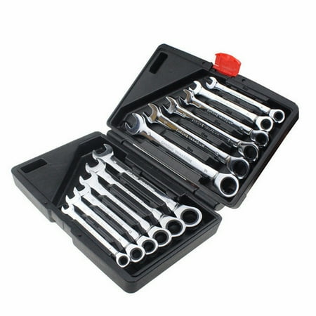 

ametoys Ratcheting Set 12Pcs Chrome Vanadium Steel 8-19mm Flexible Head and Fixed Head Dual-use Ratchet Quick Garage Tools 72 with Organizer Box
