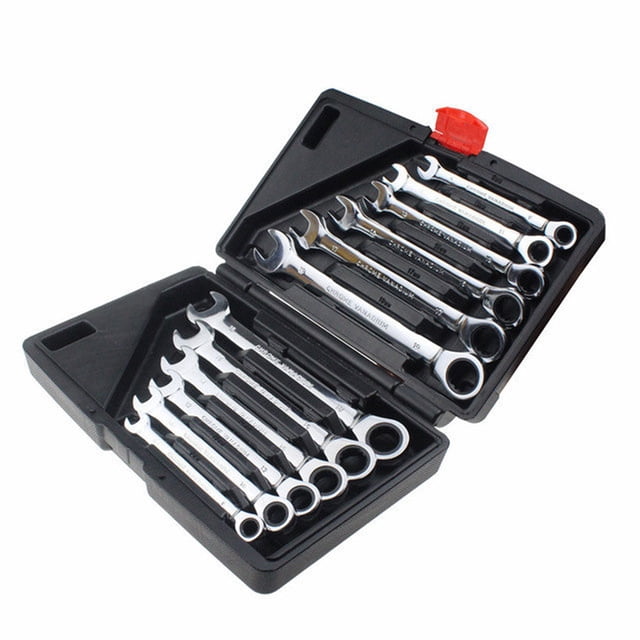 Amdohai Ratcheting Wrench Set, 12Pcs Chrome Vanadium Steel 8-19mm Flexible Head and Fixed Head Dual-use Ratchet Wrench Quick Wrench Garage Tools 72 Teeth with Organizer Box