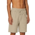 thumbnail image 3 of lcziwo Men Solid Color Shorts Relaxed Fit Summer Drawstring Beach Shorts with Pockets Hiking Fishing Outdoor Elastic Waist Chino Shorts Khaki M, 3 of 10