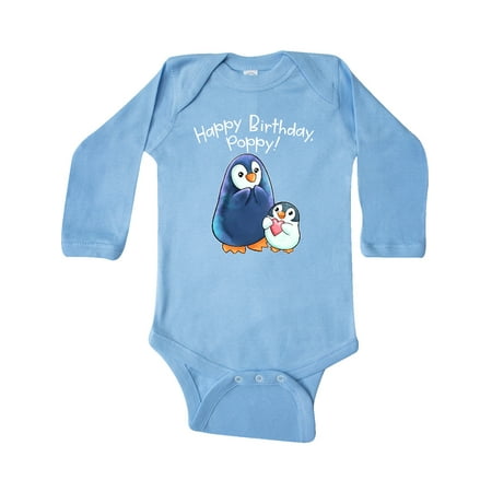 

Inktastic Happy Birthday Poppy!- Cute Penguins Gift Baby Boy or Baby Girl Long Sleeve Bodysuit