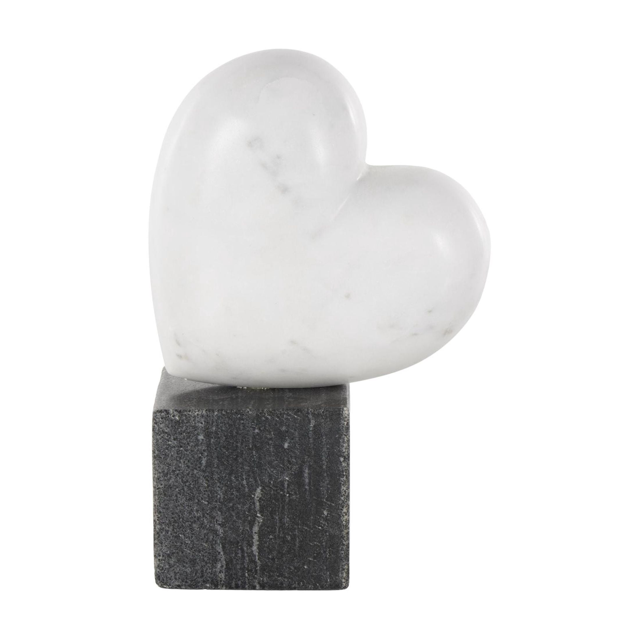 5" x 9" White Marble Slanted Heart Sculpture with Black Block Base, by DecMode