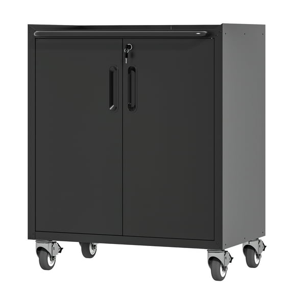 E-Western Heavy Duty Metal Garage Storage Cabinet on Wheels Sturdy Durable Tool Organizer for Garage Office Home Black