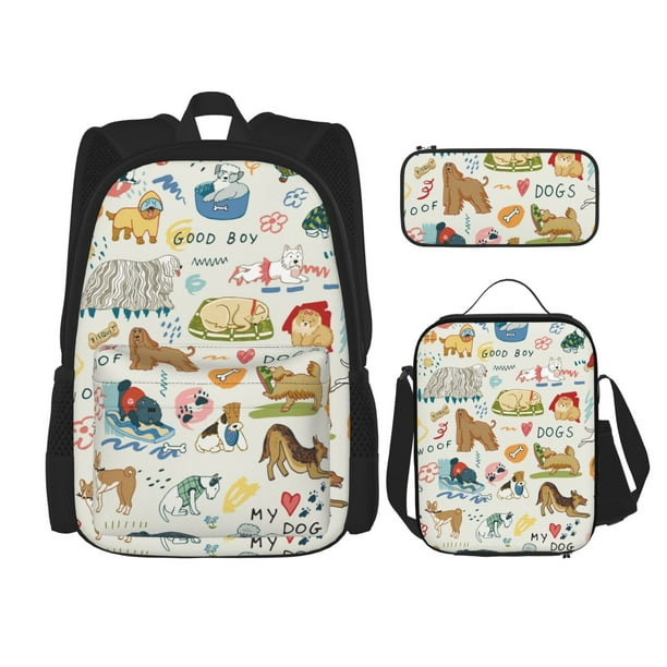 Balery Dogs Funny Pets Mochila Escolar 3 en 1 para Niños - Mochila Resistente con Lonchera Térmica y Estuche - Mochila Escolar para Niños y Niñas