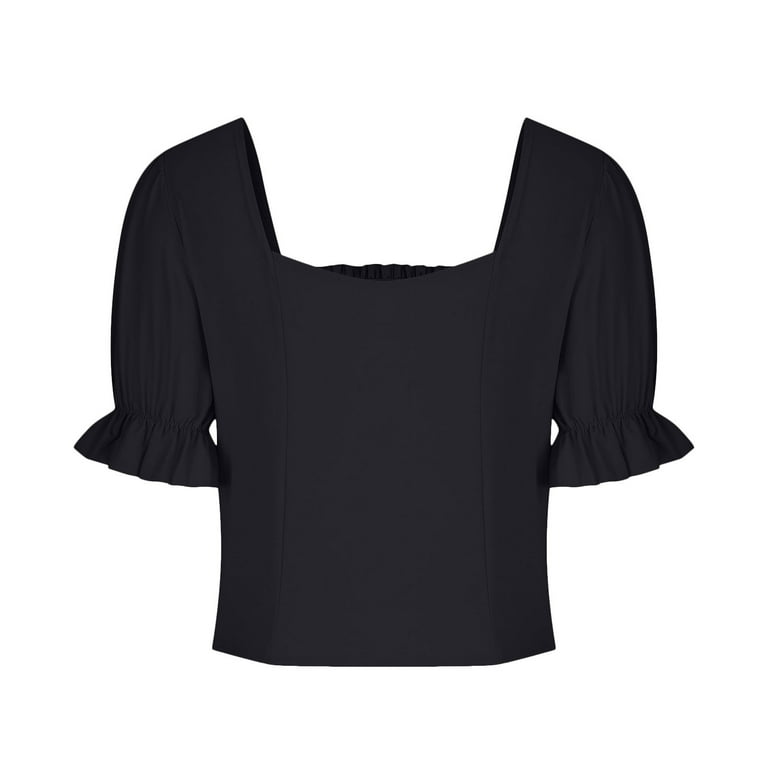 RYRJJ Women's Elegant Short Puff Sleeve Blouse Sweetheart