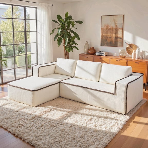 Vorthio 121" Oversized Modular Sectional Sofa, Velvet Cloud Couch with Chaise, L Shaped Boneless Couches for Living Room, No-Assembly (Letf Facing Chaise,White)
